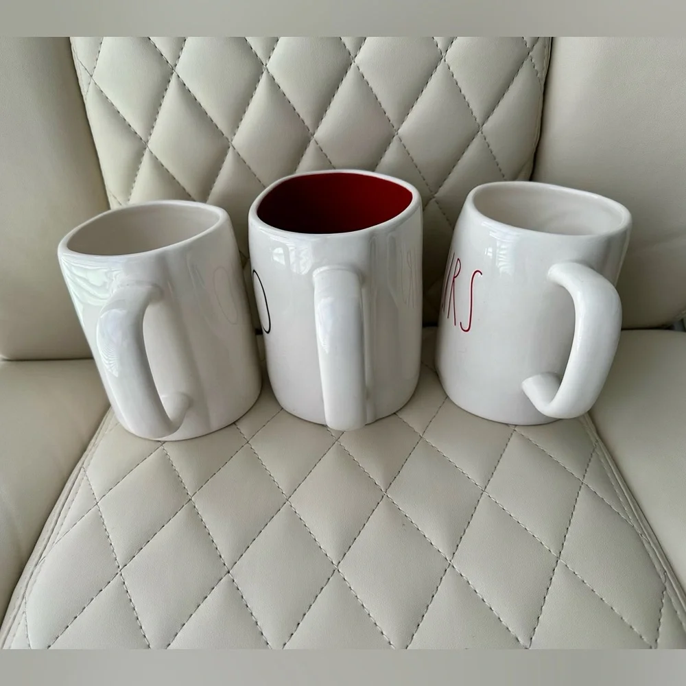 RAE DUNN coffee tea mugs 3 YOURS, MINE & XOXO red & white
